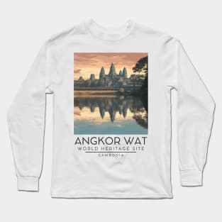 A Vintage Illustration of Angkor Wat - Cambodia Long Sleeve T-Shirt